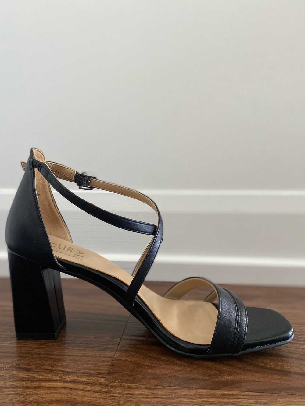 Naturalizer Black Strappy Block Heel Sandals